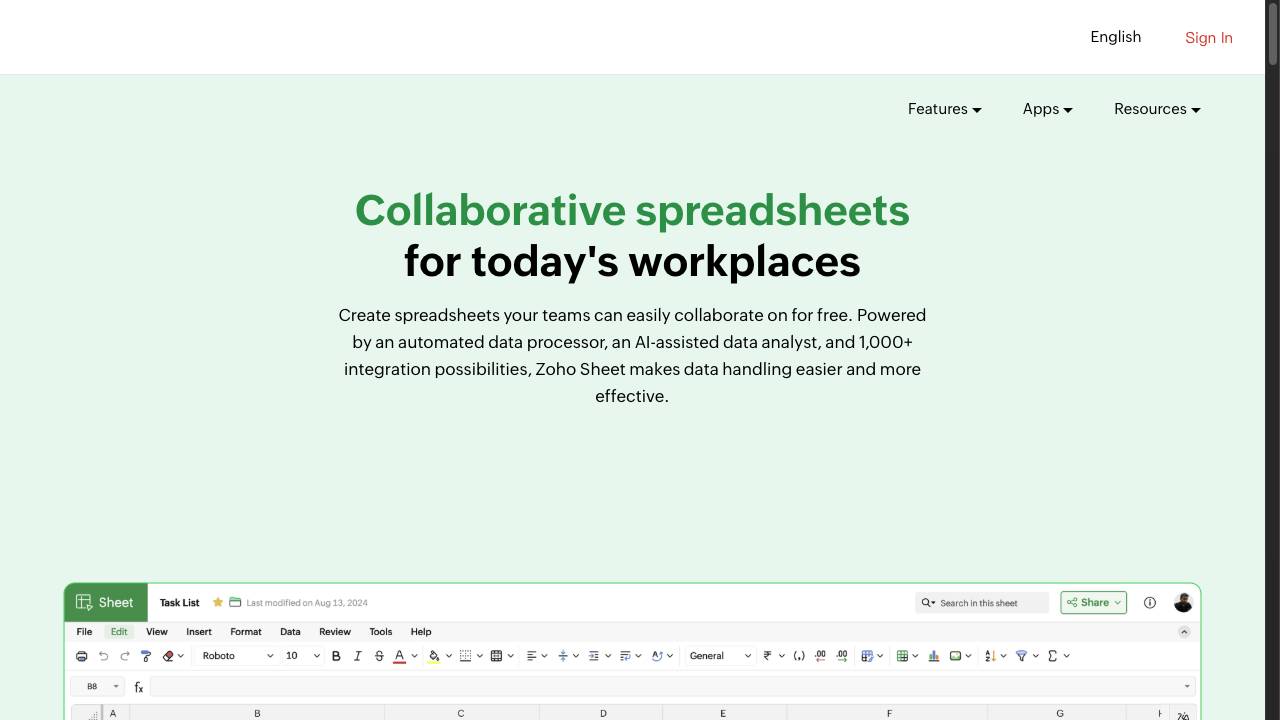 Zoho Sheet